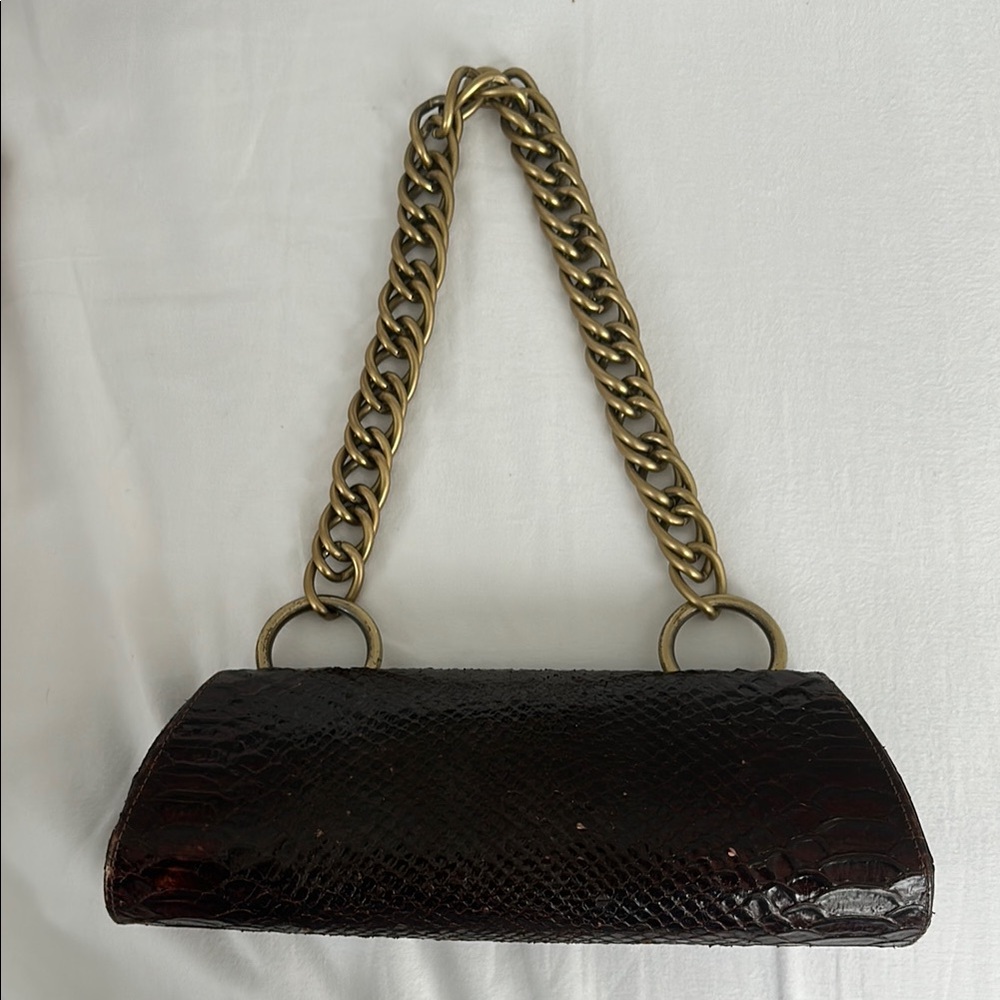 Jalda Brown Snakeskin and Gold Chain Strap Clutch Shoulder Bag EUC - Picture 2 of 7